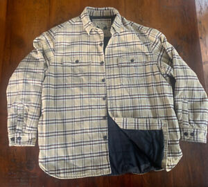 Men’s LL Bean Plaid Flannel Insulated Shacket Shirt Jacket Brown Sz Large