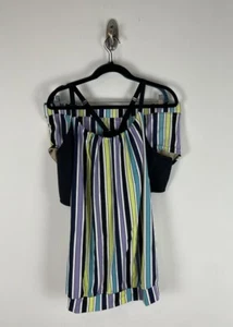 Cacique Swim Zweiteiler Badeanzug Gr. 20 blau grün gestreift Tankini Set hoher Bund - Bild 1 von 12