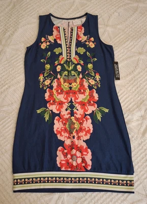 New York & Co Medium Shift Stretchy Dress Womens Coastal Floral Boho Colorful - Image 1 of 4