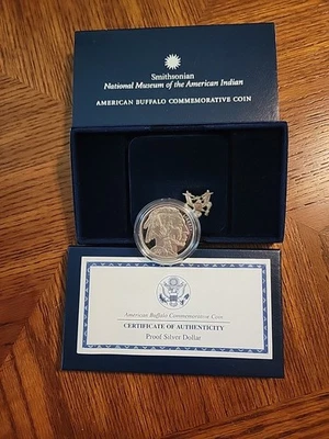 2001 Silver Buffalo Proof Silver Dollar.  Box Has Issues - Image 1 of 4