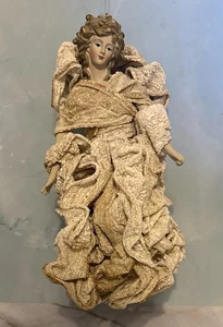 Viktorianisches Harz Spitzenband Engel schimmernd gold beige 8" H Weihnachtsschmuck - Bild 1 von 4