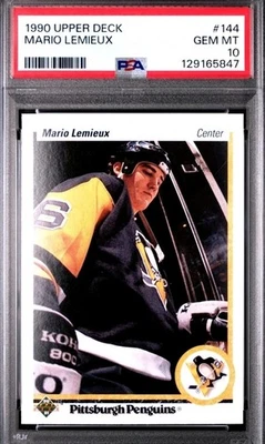 🔥🏒1990 UPPER DECK #144 MARIO LEMIEUX PENGUINS HOF PSA 10🔥⛸️ - Image 1 of 2