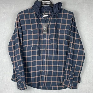 Herren Hoodie Shacket Original Use Navy Karo Jacke Hemd Grunge Metal Rock - Bild 1 von 5