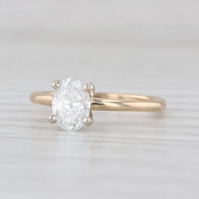 Anillo de compromiso solitario ovalado de diamantes de 0,90 quilates de oro blanco amarillo de 14 k talla 6 GIA Foto 1 de 4