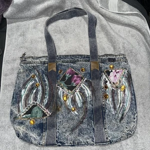 Vintage 80’s Shane Acid Washed Denim Blue Jean Shoulder Strap Purse Handbag - Picture 1 of 11