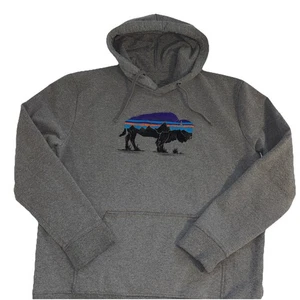 Patagonia Fitz Roy Bison Uprisal Hoodie Men’s Large Gray Recycled Fleece Buffalo - Picture 1 of 8