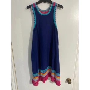 Akemi + Kin Anthropologie crochet dress women’s XS blue cotton flax boho beach  - Picture 1 of 4