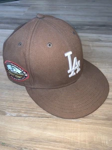 Brown Los Angeles Dodgers 50th Anniversary 59fifty New Era Fitted Hat 7.5 Sz EUC - Picture 1 of 10