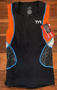 TYR Herren klein schwarz orange weiß Tri Reißverschluss vorne Singlet Tank KONKURRENZ Neu - Bild 1 von 6