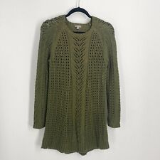 J Jill Sweater Size M Green Chunky Open Knit Raglan Sleeve Round Neck Pullover