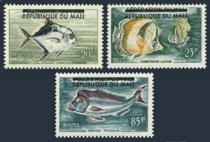 Mali 10-12, MNH. Michel 18-20. Fish, overprinted. 1961. - Picture 1 of 1