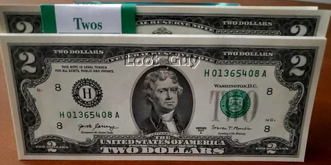 Lot of 6 NEW Two Dollar Bills $2 - FREE SHIPPING - REAL MONEY Cover