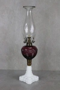 RARE EAPG P&A EAGLE Amethyst Glass Kerosene Oil Lamp Rare Antique Purple Milk - Picture 1 of 24