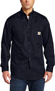 Carhartt Men's Big & Tall Flame Resistant Classic Twill Shirt Dark Navy Blue XLG - Picture 1 of 4