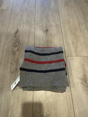 Cachecol Brooks Brothers masculino azul marinho vermelho cinza listrado mistura de lã com nervuras 346 novo com etiquetas - Imagem 1 de 4