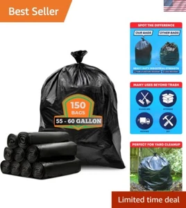150 Count Heavy Duty 55-60 Gallon Trash Bags - Leak-Proof & Weather-Resistant - Picture 1 of 11