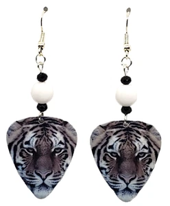 BENGAL TIGER on Guitar Pick Beaded Earrings - Handmade in USA NEW Clearance Sale - Picture 1 of 2