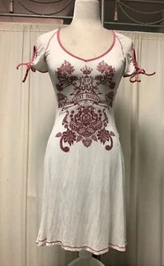 CAMICIA PASSION ITALIA bianco viola abito manica corta XS - Foto 1 di 12