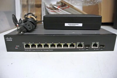 CISCO SF302-08PP 8-PORT 10/100 POE SMART SWITCH 2x SFP GIGABIT 62W W/POWER ADAPT - Image 1 of 4