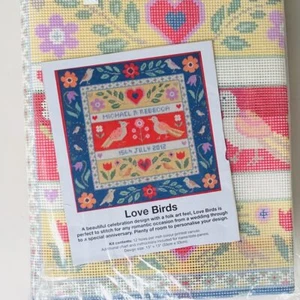 Nadelstich Kit 100 % Wolle 12 kt fröhlich rot Liebesvögel Volkskunst skandinavische Flora - Bild 1 von 2