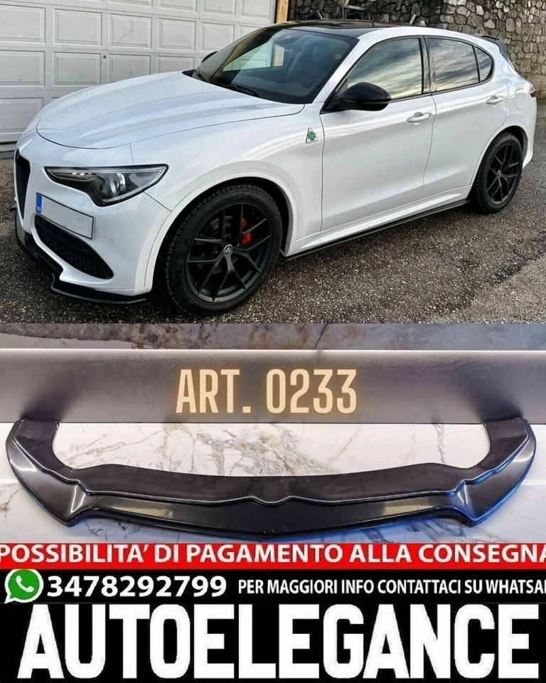 0233 LAMA ANTERIORE ADATTO ALFA ROMEO STELVIO LIP SPOILER PARAURTI NERO LUCIDO