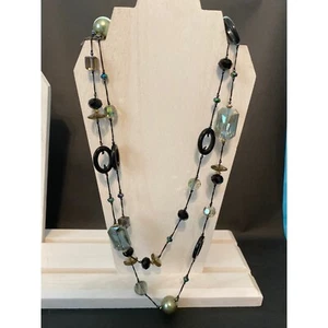Premier Designs Emerald Isle Green Black Glass Beaded Necklace - Foto 1 di 7