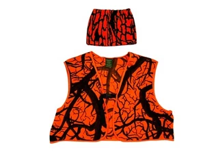 CABELA'S Neon Orange HI-VIS HUNTING VEST + NECK GAITER Fishing Hike Jacket LARGE - Picture 1 of 6