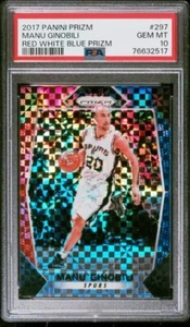 2017-18 Panini Prizm Red White & Blue Prizm Manu Ginobili PSA 10 #297 HOF SP - Picture 1 of 2