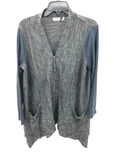 Cárdigan Logo By Lori Goldstein para mujer gris medio negro bloques de color cremallera frontal  - Imagen 1 de 6