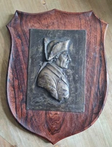 Alter Fritz Bronze Wandrelief Plakette auf Holz - Bild 1 von 5