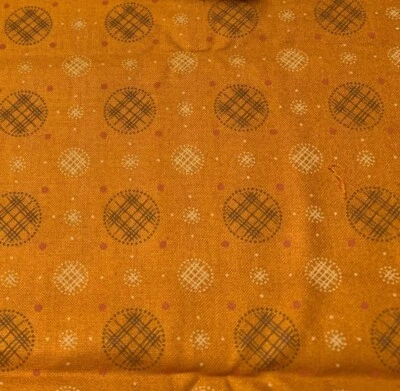 Vintage-Inspired Mustard Yellow Circular Pattern Quilting Cotton Fabric 19"x44" - Image 1 of 4