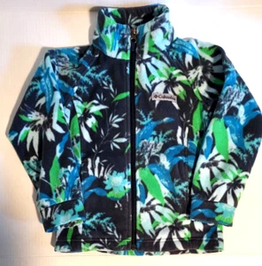 Columbia Girls Fleece Jacket Full Zip Pockets Blue Green Floral - Sz 4/5 XXS - Picture 1 of 4