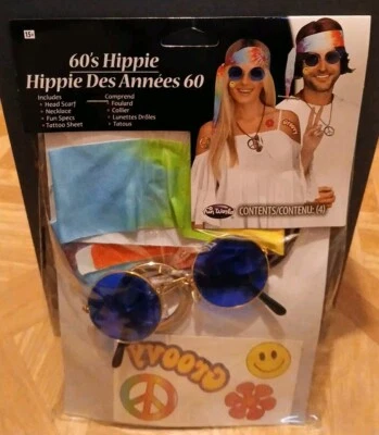 1960's Hippie Halloween Costume Accessories Kit Adult Unisex Brand New Foto 1 de 4