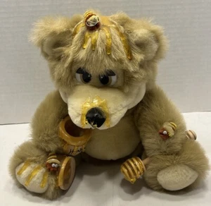 "Oso de miel Orzek vintage con tarro de miel, cazo y abejas 9"" oso pegajoso 1990" - Imagen 1 de 10