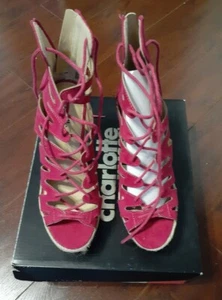 Charlotte Russe Womens Wedges Heels S 7 Lilly Strappy Sandal Berry color Summer - Picture 1 of 10