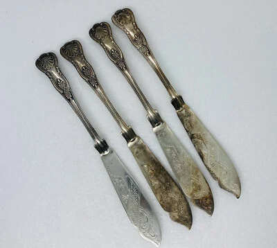 Raro Juego de Cuchillos Mantequilla Frank Mills FM Plateado Ornamentado Shell Era Victoriana 29 Foto 1 de 4