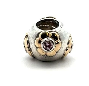Pandora Sterling Silver & 14K Gold Raised Flower w/ Pink CZ 925 ALE 790207 Rare - Picture 1 of 4