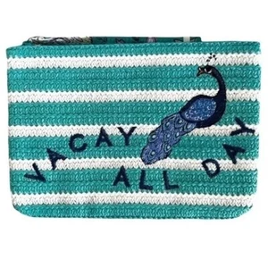 Vera Bradley Peacock Garden Vacay All Day Straw Beach Wristlet Clutch Bag NWT - Picture 1 of 4