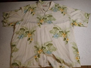 XXL Tommy Bahama 100% Silk button down shirt Light Beige Carved buttons NICE - Picture 1 of 6