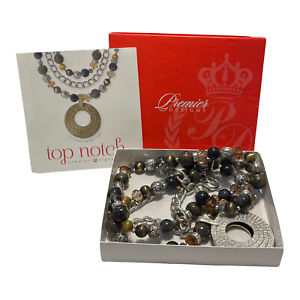 Premier Designs Top Notch Pendant Reversible Gold Silver Necklace Bracelet Set