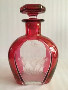 Vintage Red Flashed Thistle Etched Decanter with Stopper - Picture 1 of 10