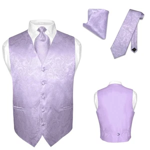 Men's Dress VEST NeckTie for Suit Tux LAVENDER Purple PAISLEY Design Tie Hanky M - Picture 1 of 3