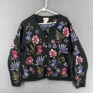 Cárdigan suéter vintage Coldwater Creek negro floral con botones para mujer L Boho - Imagen 1 de 12