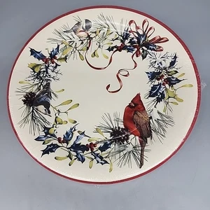 Lenox Winter Greetings 12” Paper Dinner Plates Set of 12 Christmas Cardinal - Picture 1 of 3