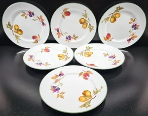 6 Royal Worcester Evesham Vale Salad Plate Set Green Trim Fruit England Dish Lot - Picture 1 of 24