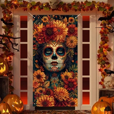 Día de los Muertos Cubierta de Puerta Día de los Muertos Porche Letrero Banner Gótico Halloween Foto 1 de 4