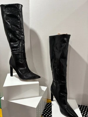 Botas hasta la rodilla Stiletto charol imitación cuero sin marca talla 11M Foto 1 de 4