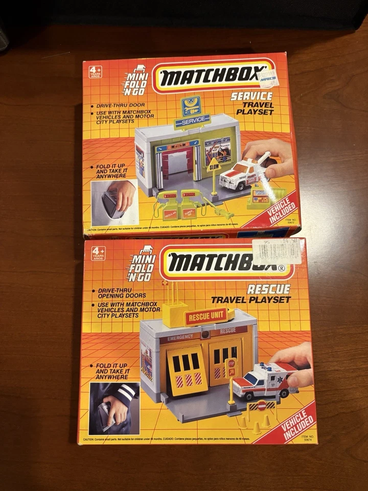 Matchbox Mini Fold ’N Go Service & Rescue Travel Playset Lot NIB 1990s - Image 1 of 4