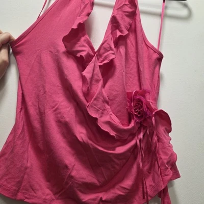 Gharani Strok Debenhams Pink Halter Top Size 16 Draped Ruffle Rose Detail - Image 1 of 4