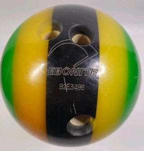 Palla da bowling 16 libbre in ebanite a righe colorate giallo nero verde forata - Foto 1 di 8